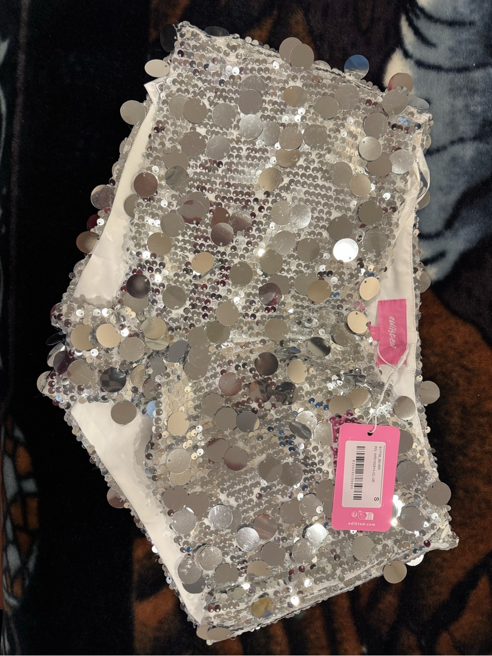 Edikted Silver Sequin Bandeau mini shorts